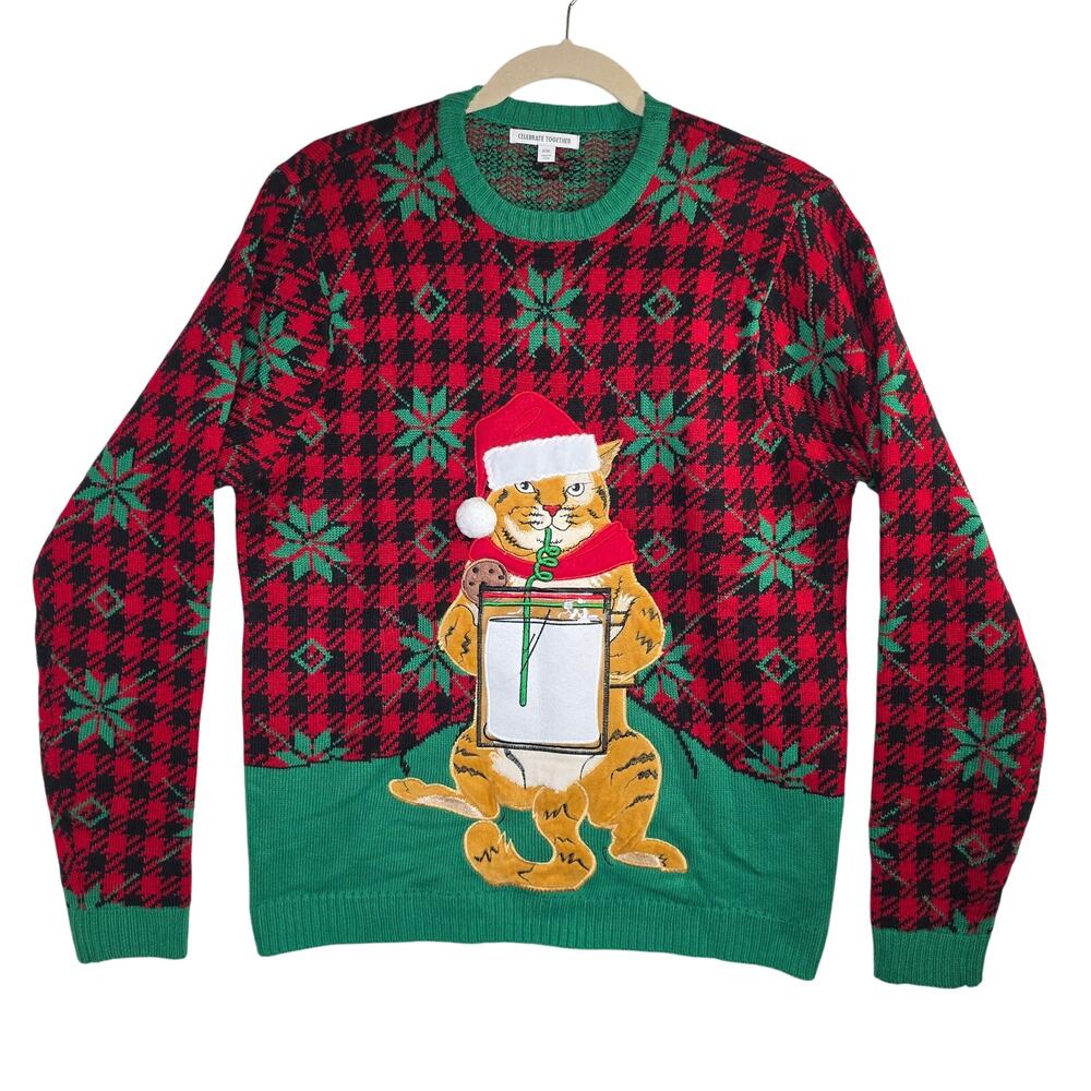 Cat Ugly Sweater XXL by Celebrate Together tops. M's. Cat drinking Crewneck Fun